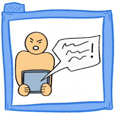 a yellow figure shouting with AAC, inside of a transparent blue folder.